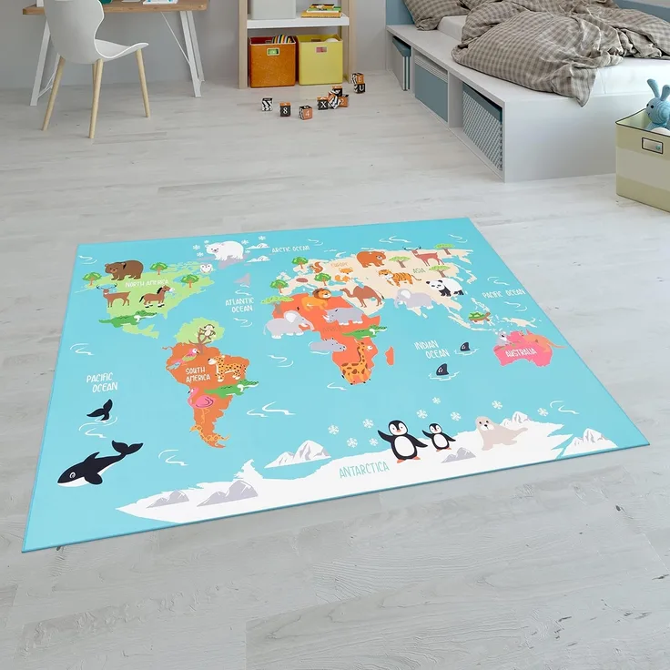 Paco Home Kinderteppich Teppich Kinderzimmer Spielteppich Junge Mädchen Modern rutschfest, Grösse:200x290 cm, Farbe:Türkis