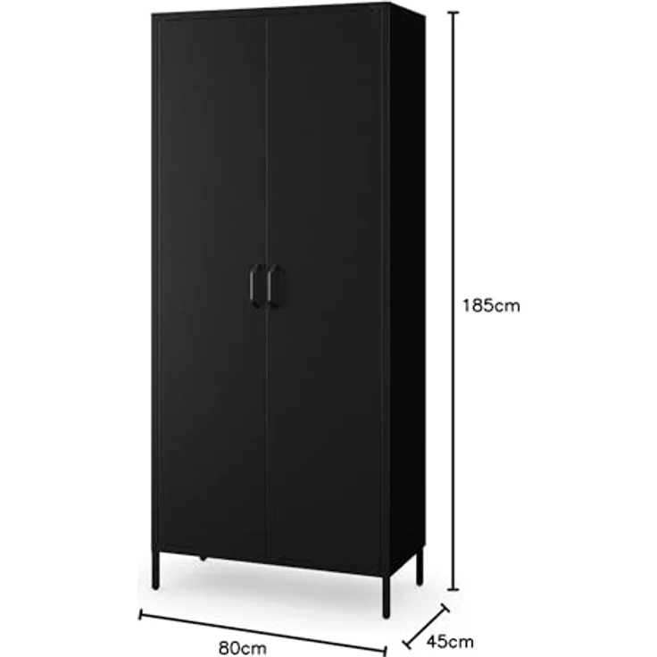 Jan Nowak Kleiderschrank 2 Türig, Metallschrank Glitzernd - Flavio | Ablagen, Kleiderstange, Magnetverschluss | Geräumiger Garderobenschrank für Schlafzimmer | 80 x 185 x 45 cm | Schwarz – Bild 3
