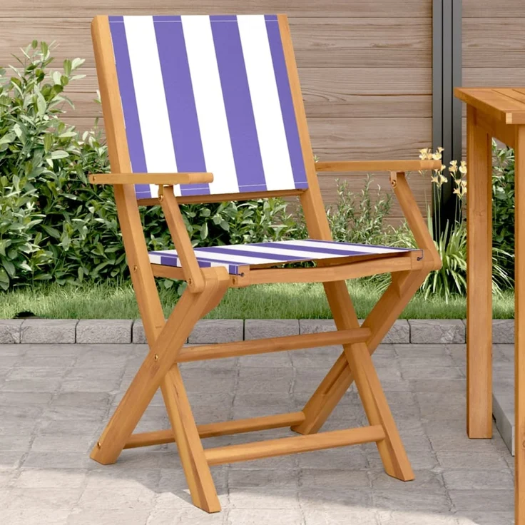 vidaXL Gartenstühle 2 Stk. Blau und Weiß Massivholz Akazie & Stoff 367674 – Bild 1