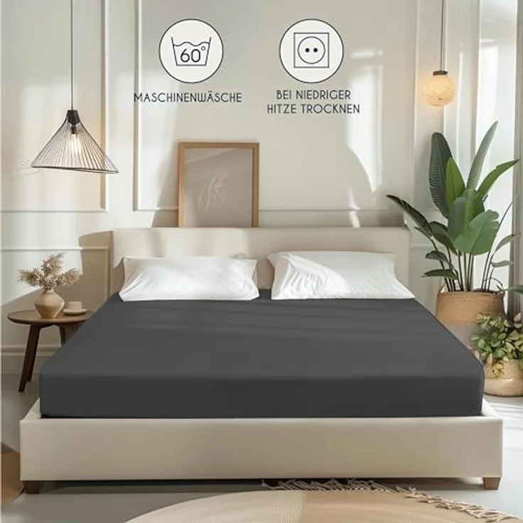 Dreamzie - Spannbettlaken 70x190/200cm - Baumwolle Oeko Tex Zertifiziert - Anthrazitgrau - 100% Jersey Spannbetttuch 70x190/200 – Bild 7