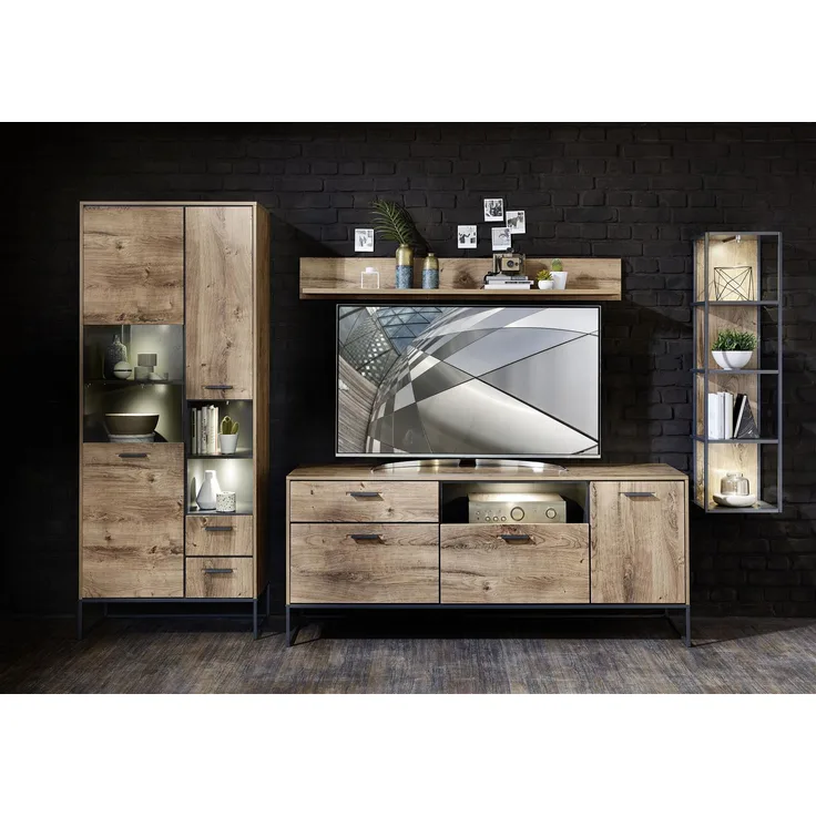 Wohnwand >Manhattan< in Haveleiche Cognac - 310x196x48cm (BxHxT)