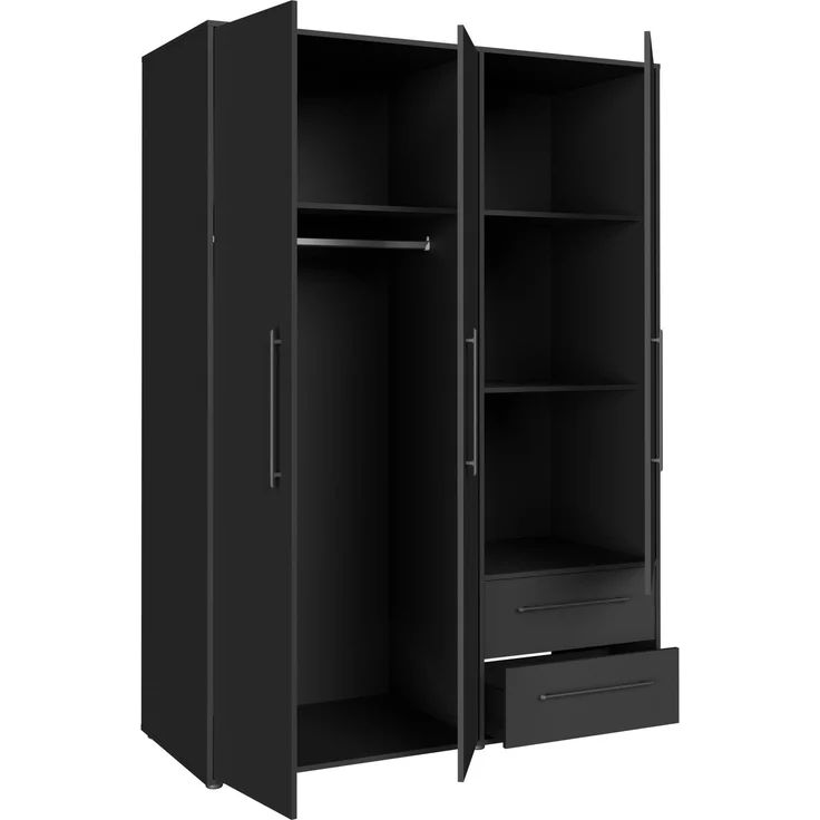 Drehtürenschrank >MOKKARIS< 3 Türen, 2 Schübe, in Schwarz - 144,4x200,1x58,8cm (BxHxT) – Bild 5