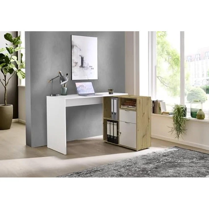 BMG Möbel Eckschreibtisch LENI (Schreibtischplatte mit Regal), Breite 110 cm, spiegelverkehrt montierbar, abschließbare Tür – Bild 2