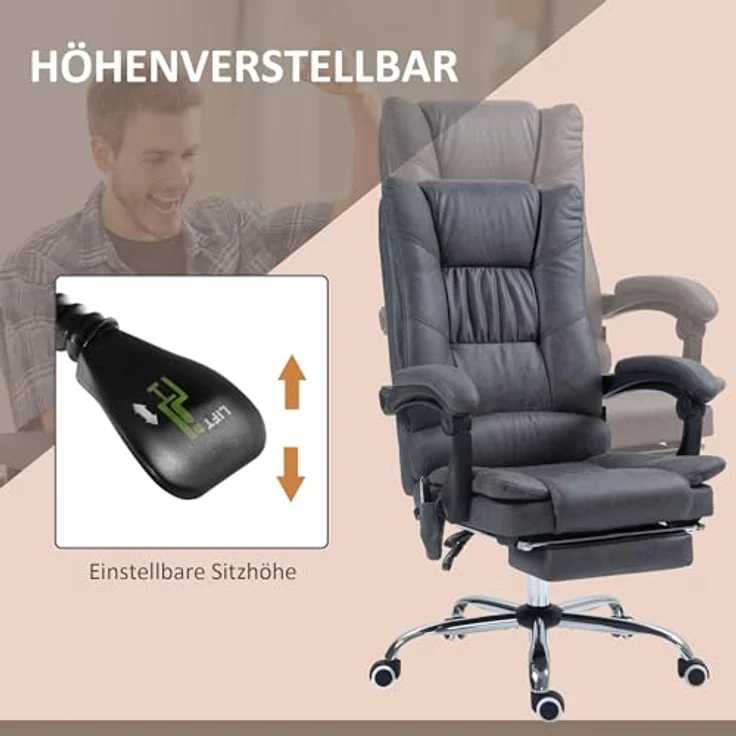 Vinsetto Massage-Bürostuhl mit Fußstütze, höhenverstellbar 111-119 cm für optimale Ergonomie – Bild 5