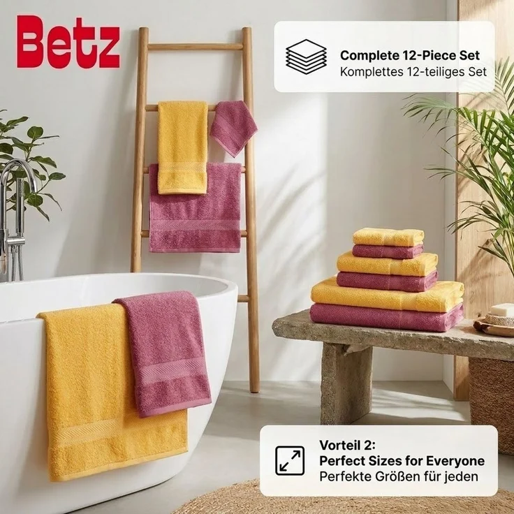 Betz Handtuch Set 12-TLG. Handtuch Set Premium honiggelb/Beere, Baumwolle, (12-tlg) – Bild 3