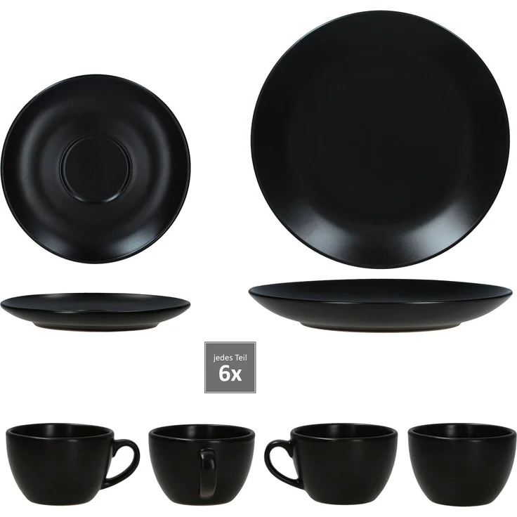 18tlg Kaffeeservice Panther schwarz Steingut 6 Personen – Bild 5