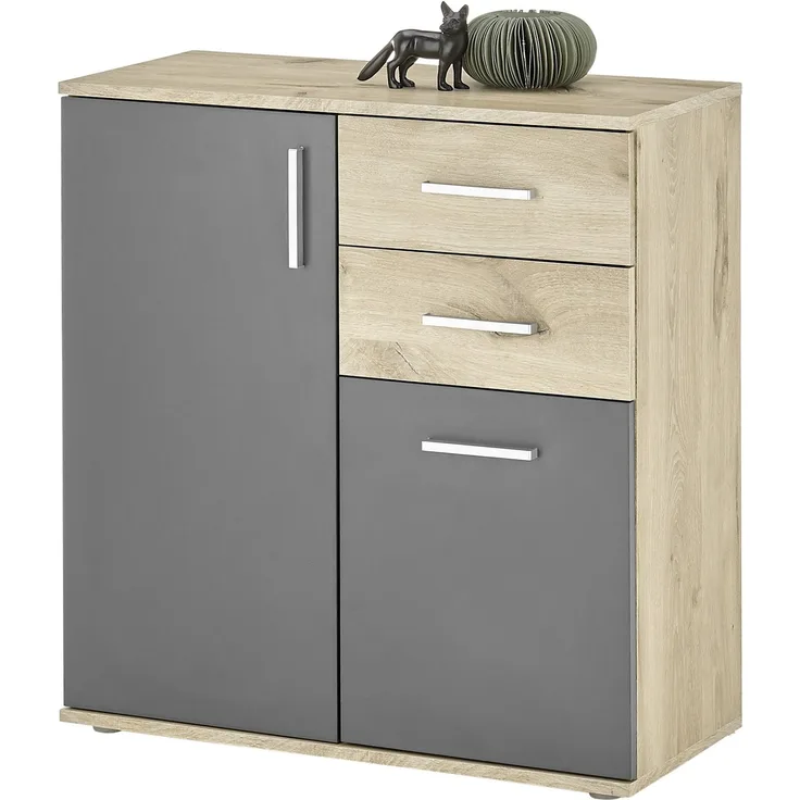 Kommode >BC 1040< 2 Türen, 2 Schubladen, in viking oak Dekor / grau - 80x84x35cm (BxHxT)