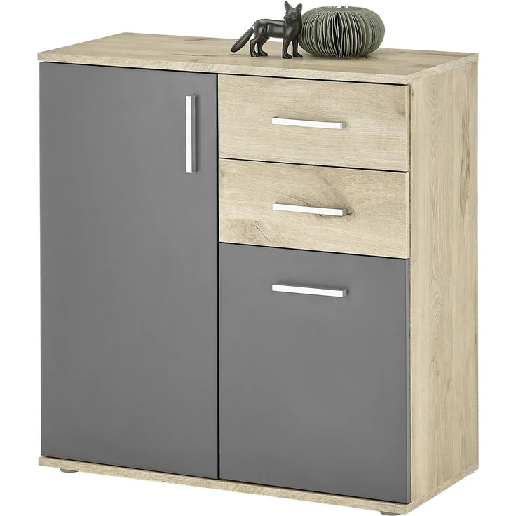 Kommode >BC 1040< 2 Türen, 2 Schubladen, in viking oak Dekor / grau - 80x84x35cm (BxHxT) – Bild 1