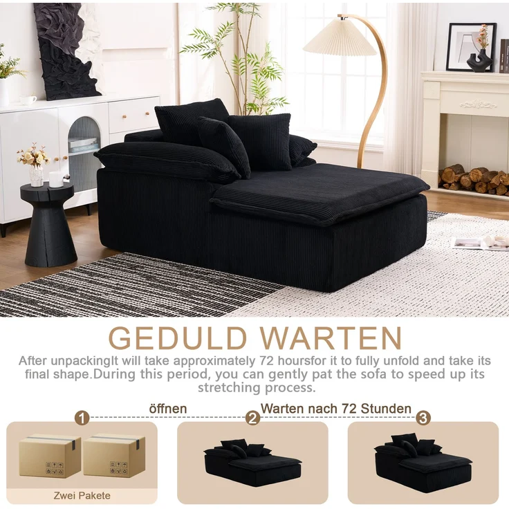 Großes Cord Sofa Cloud Form, rahmenloses Loungesofa,High-Density Schaum, kein Aufbau, 177x122 cm,ergonomisch,weich,Schwarz – Bild 9
