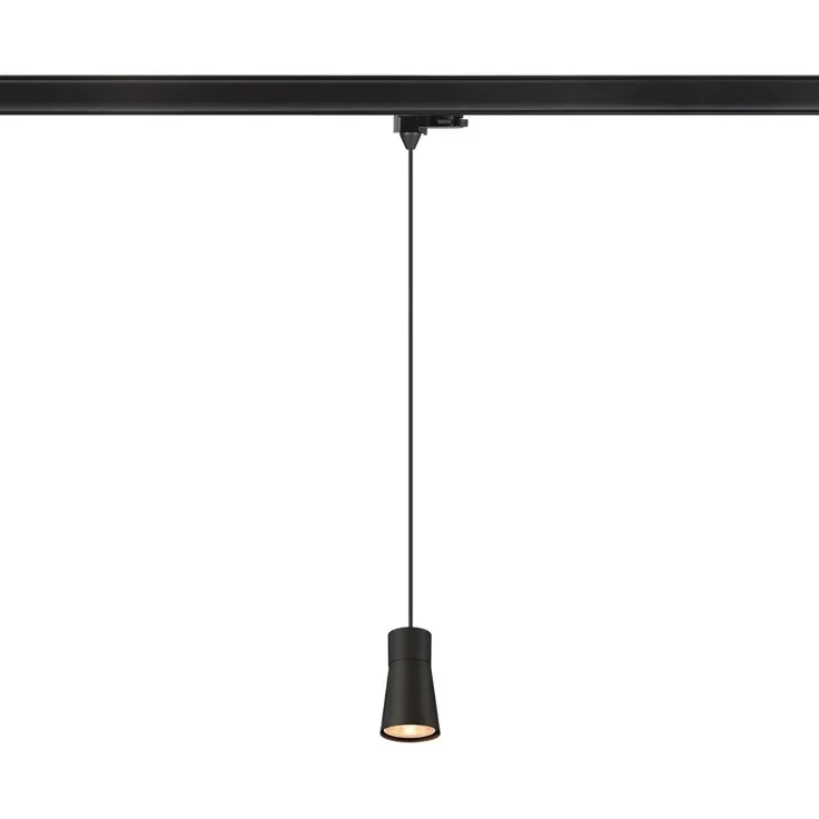 SLV PURI 2.0 Cone, 3~ Pendelleuchte, GU10, Pendellänge 200cm, 1x max. 6W, schwarz - Leuchten mit 3 Phasen Adapter 230V
