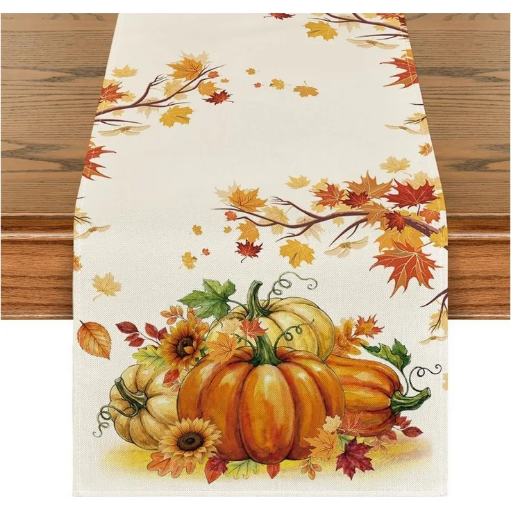 FOUORTUNATE-BEE Tischläufer Herbst Tischläufer Kürbis Ahornblatt, 33 x 183 cm, Tischdeko, Herbst Tischläufer mit Kürbis & Ahornblättern, Party- und Festdeko
