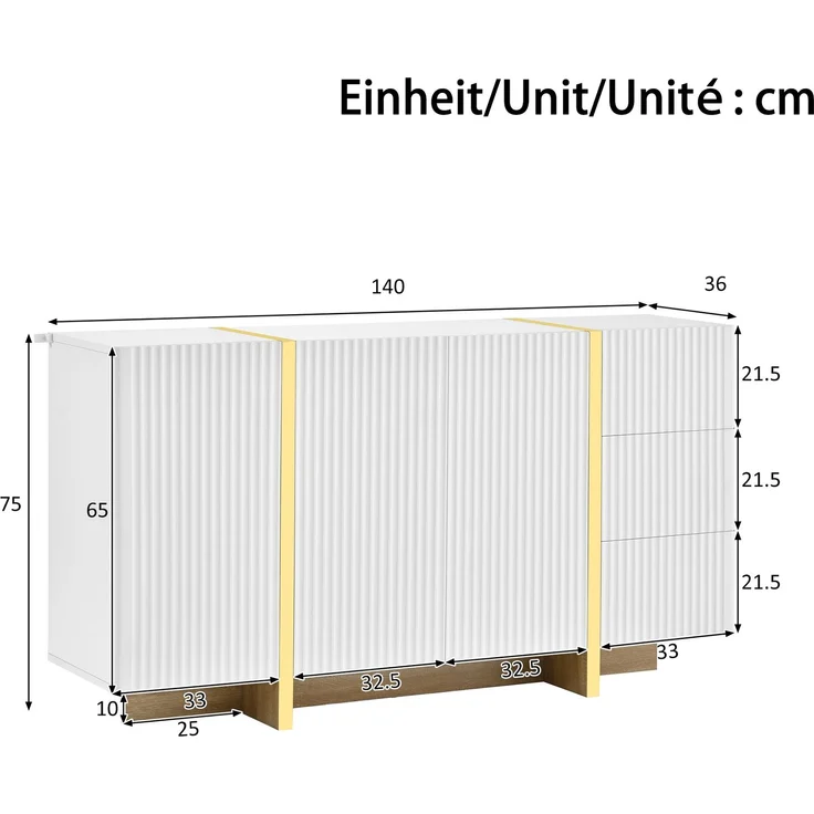 TV Lowboard Sideboard Set Wohnzimmermöbel Rillenfront Stauraumschrank Medienkonsole Schrankkombination aus PB und MDF--Weiß--190x35x45cm--YOUDENOVA – Bild 4