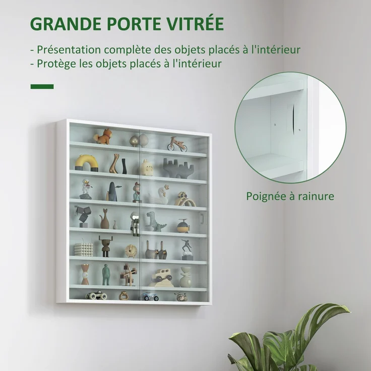 Wandvitrine für Sammlerstücke, 6 höhenverstellbare Böden, 2 Glasschiebetüren, 80 x 9,5 x 83 cm – Bild 7