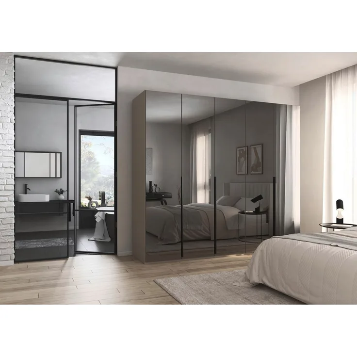 rauch Kleiderschrank Drehtürenschrank Schrank Garderobe Wäscheschrank BESTSELLER MONTCLAR (3 Ausstattungen BASIC/CLASSIC/PREMIUM (SOFT-CLOSE), Breiten 201-400 cm) Front in Glas/Hochglanz/Dekor/Grauspiegel in 5 Breiten MADE IN GERMANY