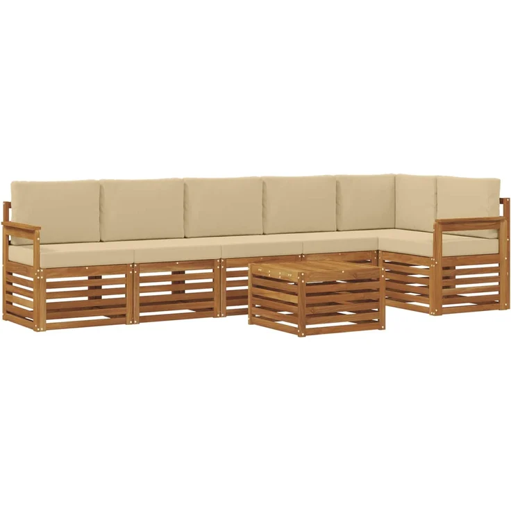 vidaXL Outdoor-Sofagarnitur 7 stk. 6-Sitzer Natur und Beige 3374918 – Bild 2