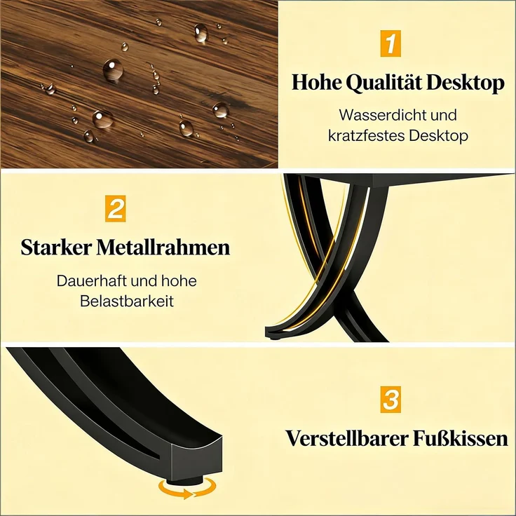 Computertisch,Doppelter Langer Bürotisch,Arbeitstisch (nur Tisch)--Schwarz, Rustikales Braun--200x70x75cm--YOUDENOVA – Bild 4
