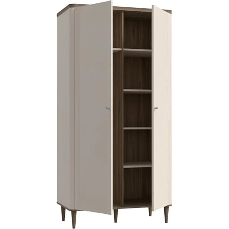Forte LACETTI Kleiderschrank 100, moderner Schrank mit Skandi Lamellen Design, 2-türig, Schlafzimmer, Kaschmir | Beige mit Valencia Eiche Holzdekor, 100,1 cm breit x 200,5 cm hoch x 52,7 cm tief – Bild 6