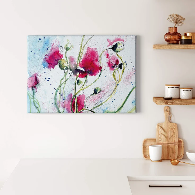 Kunst Leinwandbild Blumen Weiß Rosa 70x50 DD123083 Wandbild Leinwand Floral – Bild 2