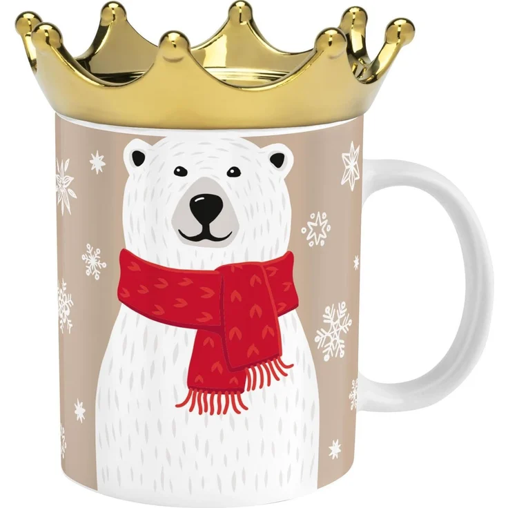 Sheepworld Tasse mit Deckel in Kronenform 35cl Geschenk Weihnachten EISBÄR 51223 – Bild 1