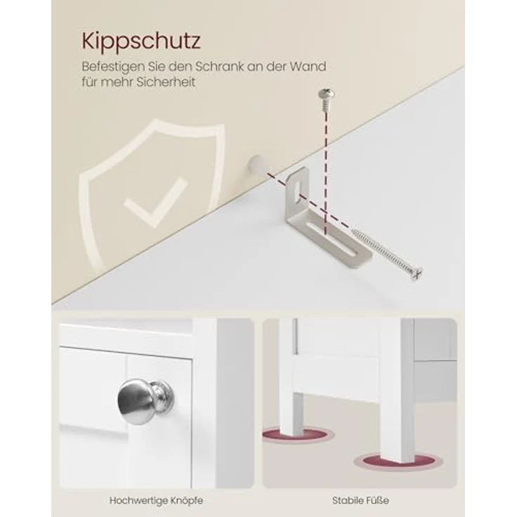 VASAGLE Badezimmerschrank mit Beleuchtung, hoch, schlanker Badschrank, Aufbewahrungsschrank mit verstellbaren Ablagen, für kleine Räume, modern, 40 cm breit, wolkenweiß BBC766WH03 – Bild 7