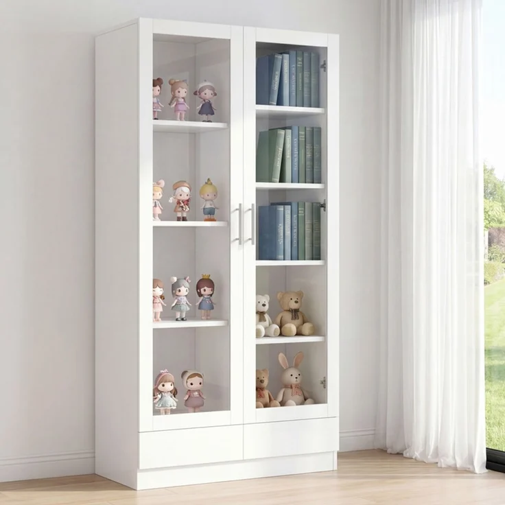 ZUBALIYA Aktenschränke, 80×40×160 cm, Hochschrank & Aufbewahrungsschrank mit 2 Schubladen, Weiß – Bild 5