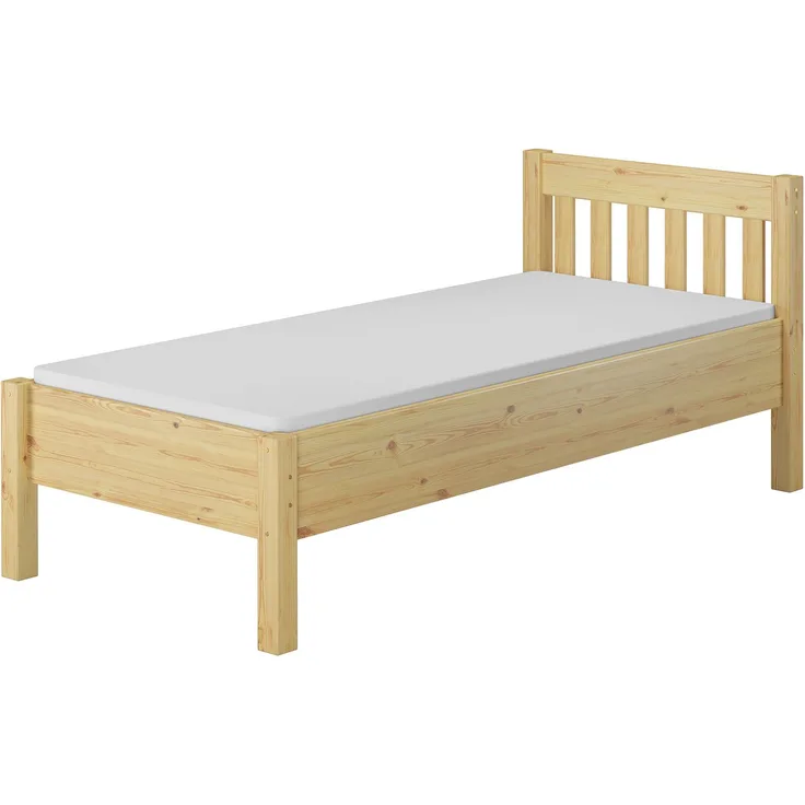 Hohes Holzbett 100x200 Bettrahmen mit Rollrost Seniorenbett Einzelbett V-60.55-10 Federholzrahmen und Matratze inkl.