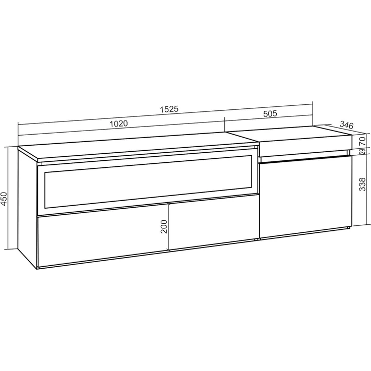 Skraut Home | TV-Schrank, Lowboard | für Wohnzimmer und Esszimmer | 150 x 45 x 35 cm | Für TV-Geräte bis zu 65" | Elektrokamin. Maße | Moderner Stil | Eiche Schwarz – Bild 3
