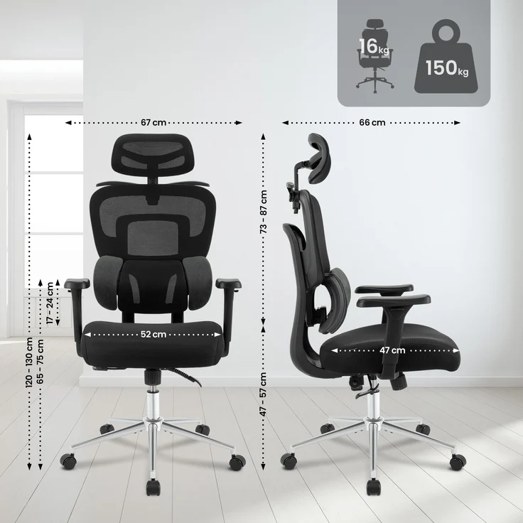 CLP Bürostuhl Lothenda ergonomisch 3D-Armlehnen Lordosenstütze höhenverstellbar,schwarz – Bild 2