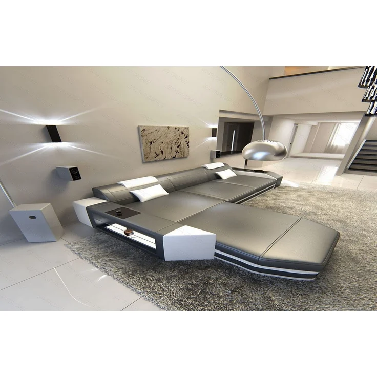 Ecksofa Prato L-Form in Leder - Echtleder - grau-weiß - Links – Bild 2