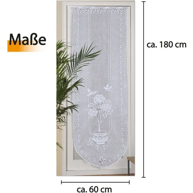 Arsvita Panneaux Blumen Mona mit Stickerei, Schlaufen, transparent, Türpanneaux 180x60cm Stangendurchzug, Voile Kurzgardine Bistrogardine – Bild 2