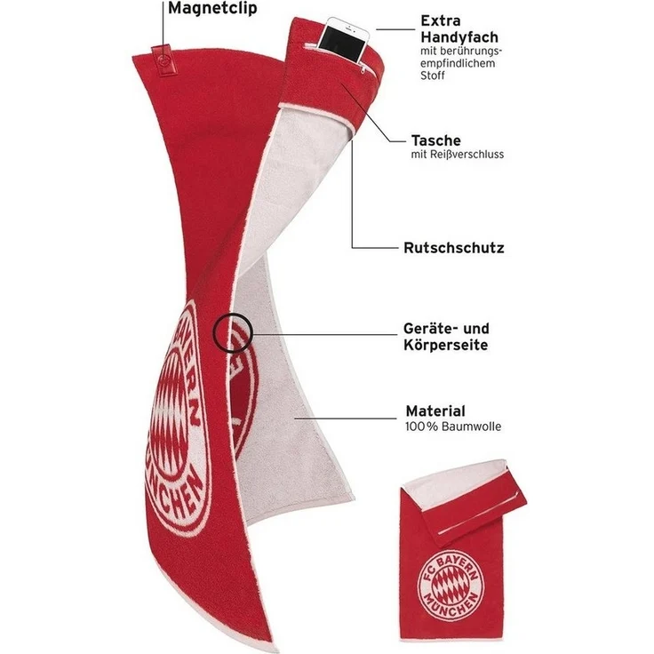 Stryve | Towell + | Sporthandtuch mit Tasche | Magnetclip | Offizielle FC Bayern Edition | bekannt aus Die Höhle der Löwen | ideal für Fitness und Sport – Bild 3