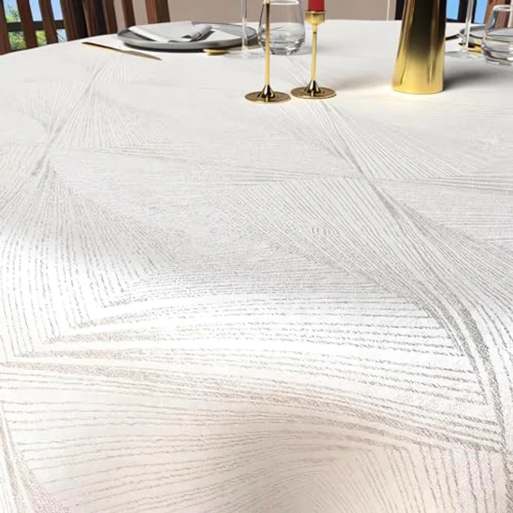 Soleil d'ochre, runde Anti-Flecken-Tischdecke, Durchmesser 180 cm, Luxus-Weiß – Bild 3