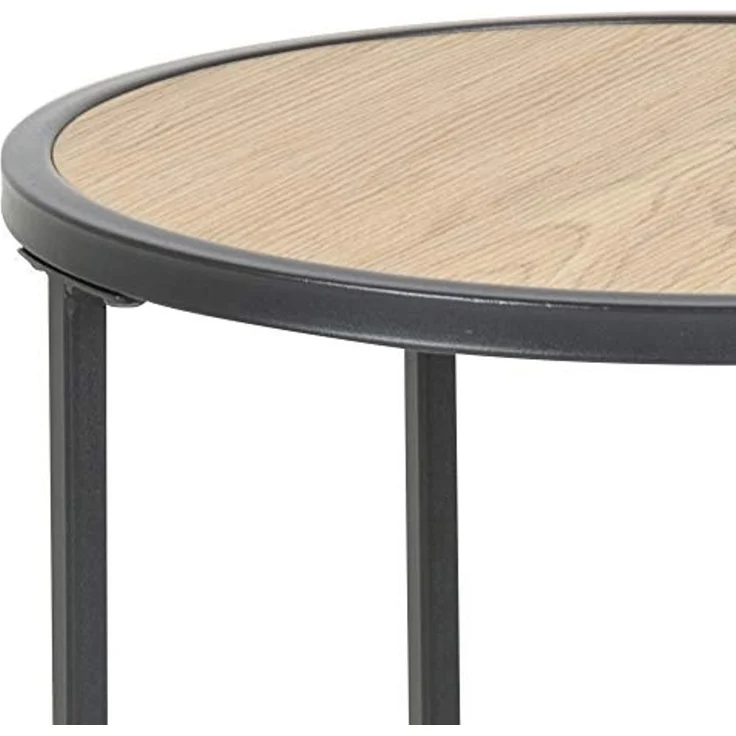 Selsey KRAPINA - Beistelltisch / Couchtisch im Industrial-Style , Holzoptik mit Metallgestell in Schwarz, rund 40 cm – Bild 3