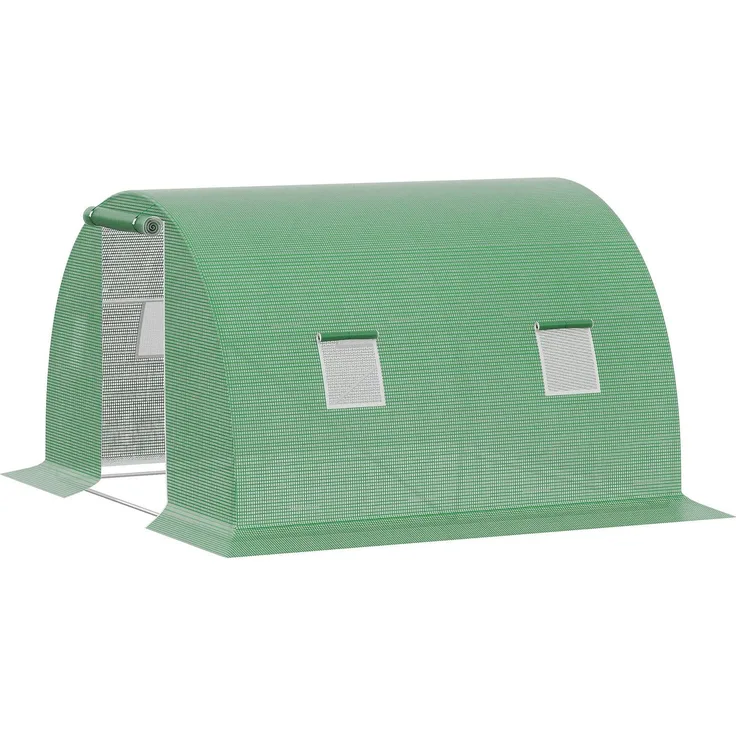 MELAYR, Foliengewächshaus begehbares Polytunnel 3 x 3 m Gewächshaus mit 4 Fenster Treibhaus Frostschutz Stahlrohr, Grün