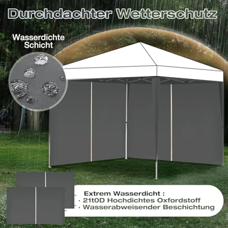 Sekey 2PCS Seitenwände für Pavillon 3x3m, wasserdicht und winterfest, 1 Fenster und 1 Tür, grau, 2 Türen, strapazierfähiges 210D Oxford-Gewebe – Bild 4