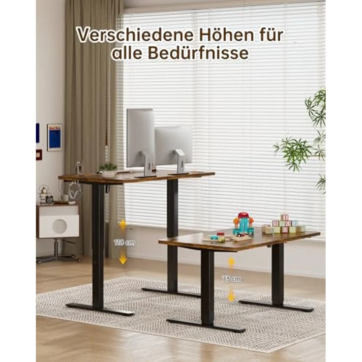 JUMMICO Höhenverstellbarer Elektrischer Schreibtisch 180x80 cm mit USB Ladeanschluss, Schreibtisch Höhenverstellbar, Ergonomischer Steh-Sitz Tisch Braun – Bild 3