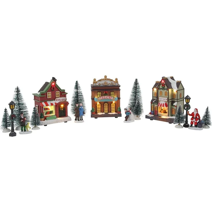 Spetebo Weihnachtsdorf LED Weihnachtsdorf - Set 17-teilig -, Weihnachtsszene mit 9 warmweißen LED - Figuren Häuser Tannen – Bild 2
