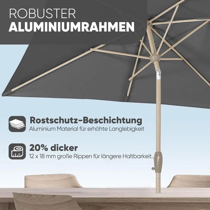 Sekey Sonnenschirm mit Kurbel und UV50+, knickbar, Aluminium hellgrau / natur, 210 × 140 cm – Bild 4