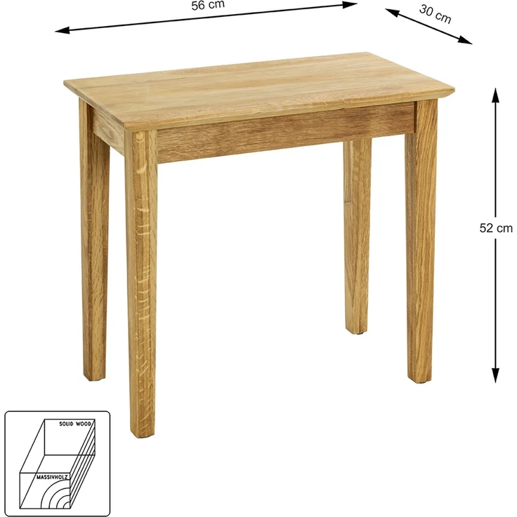 Haku Beistelltisch Eiche Royal Oak, Massivholz geölt mit Schweizer Kante, rechteckig, 56x30x52 cm – Bild 9
