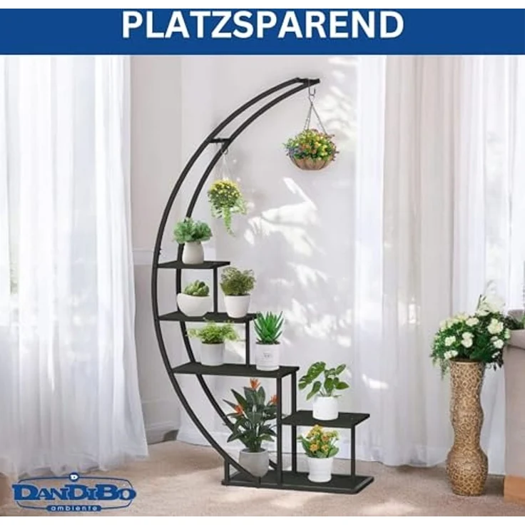 DanDiBo Blumenregal indoor 170 cm Hoch Metall Schwarz Halbrund 96585 Blumentreppe Groß Rund Pflanzenständer Modern Design – Bild 7