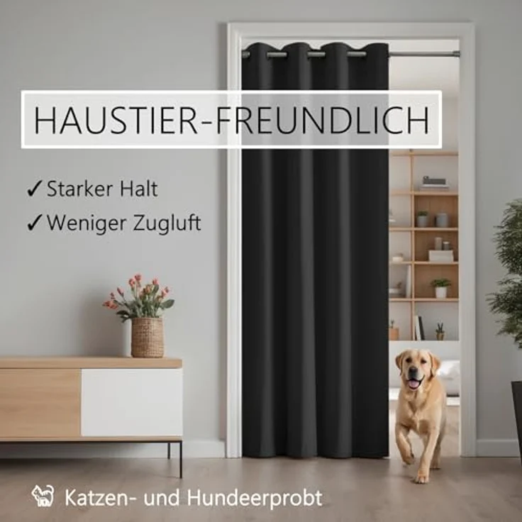 tinycurtains Türvorhang für alle gängigen Türgrößen, Thermovorhang (ohne Stange) Türgardine (1 St), Ösen, abdunkelnd, 100% Polyester, Raumteiler blickdicht schwarz Eclipse 210x150cm für Tür & Fenster – Bild 9