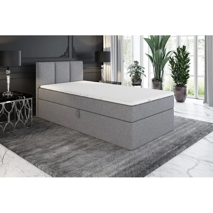 A&J MöbelLand GmbH Boxspringbett Einzelbett NASI mit Bettkasten, Topper und gepolstertem Kopfteil. (Boxspringbett mit Bettkasten und gepolstertem Kopfteil. Gratis Topper – nur jetzt erhältlich!, Kostenlose Lieferung! TOP ANGEBOT), Länge 208 cm Höhe 106 cm