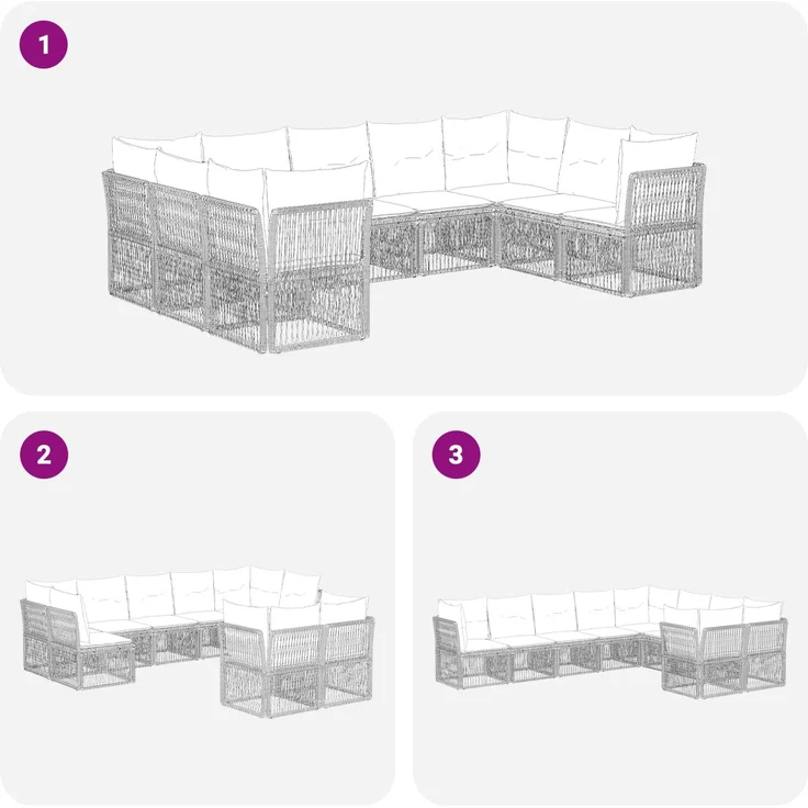 vidaXL Gartensofa-set 9 stk. 9-Sitzer Grau Poly-Rattan 3434339 – Bild 7