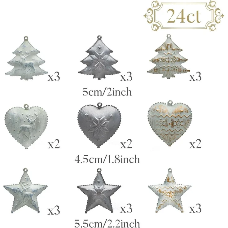 24tlg. Weihnachtsanhänger Herz Stern Baum Metall Weihnachtsdeko 5cm – Bild 5