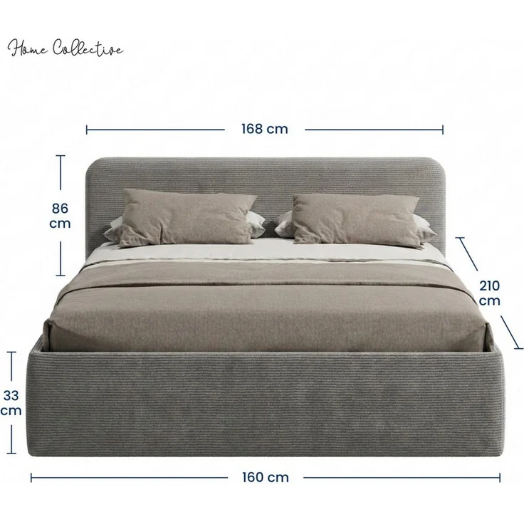 Home Collective Polsterbett Bett mit Stauraum, verstellbarem Lattenrost, viele Größen (Größen: 100x200 120x200 140x200 160x200 180x200 200x200, hochwertiger Kordstoff, made in Germany), wählbare Matratze Federkern oder Kaltschaum, Grau – Bild 3