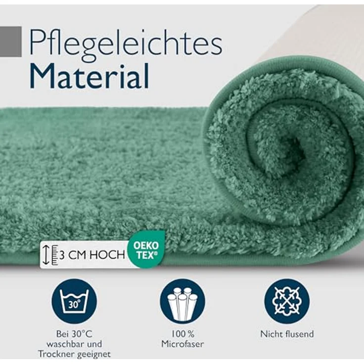 Beautissu Badematte rutschfest BeauMare FL, Hochflor 30 mm, 60x50 cm, mintgrün, waschbar, Shaggy-Teppich – Bild 6