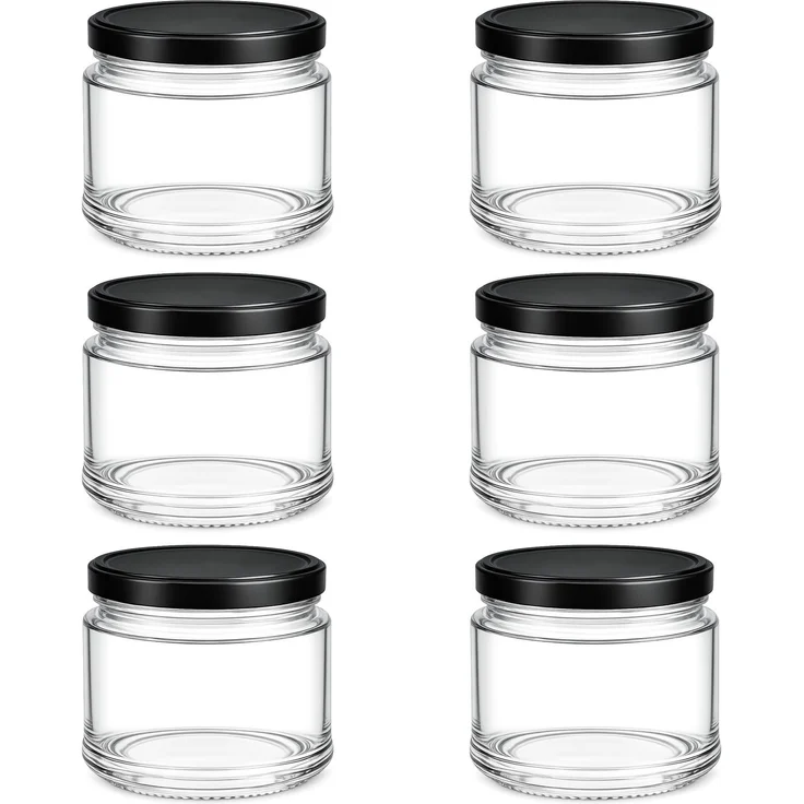 hocz 6x Marmeladengläser 200 ml | mit Deckel Schwarz TO 66 | Einmachgläser mit Schraubdeckel zum befüllen | Sturzgläser für Marmelade Schraubgläser | leere Gläser Set | 6 Stück