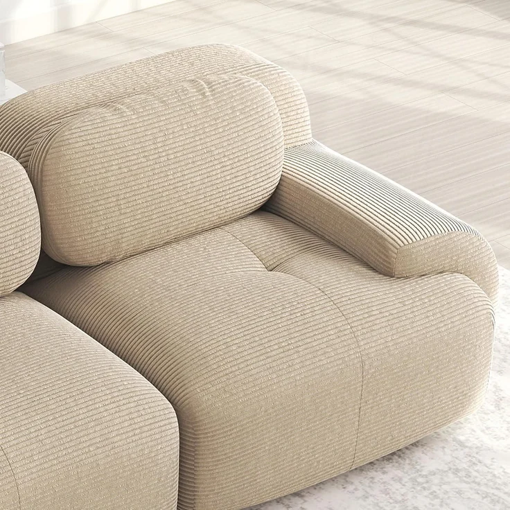 Sofa Uförmiges Cordstoff Wohnzimmer Wohnung Beige J 4 Sitzer 2 Hocker – Bild 7