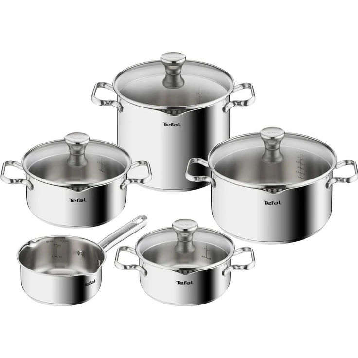Tefal Duetto Topfset Induktion 9-teilig, robuster und hochwertiger Edelstahl, Induktions Töpfe Set mit Siebdeckel, backofengeeignet bis zu 260°C (ohne Deckel), für alle Herdarten geeignet, A705S9 – Bild 1