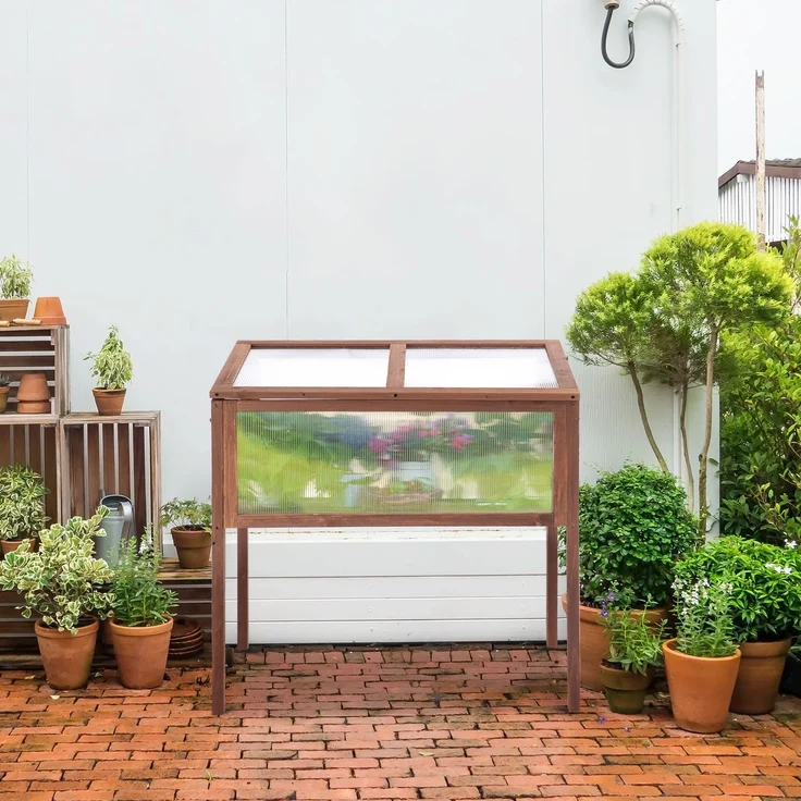 MELAYR, Hochbeet aus Holz Frühbeet 90 x 50 x 93 cm Gewächstisch mit Abdeckung wetterfes Kräuterbeet Pflanzkasten, Braun – Bild 4